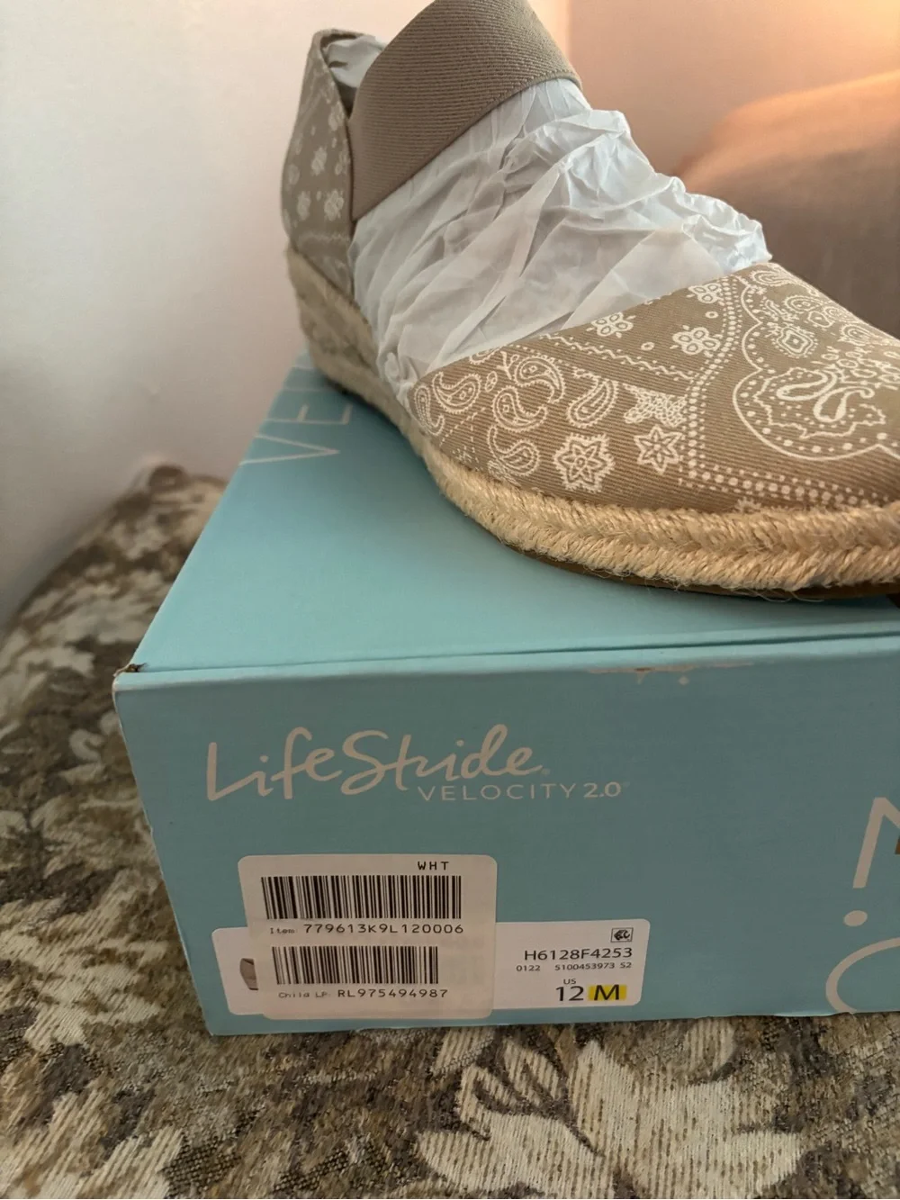 Life Stride Beige Paisley Espadrille Wedge Slip-On